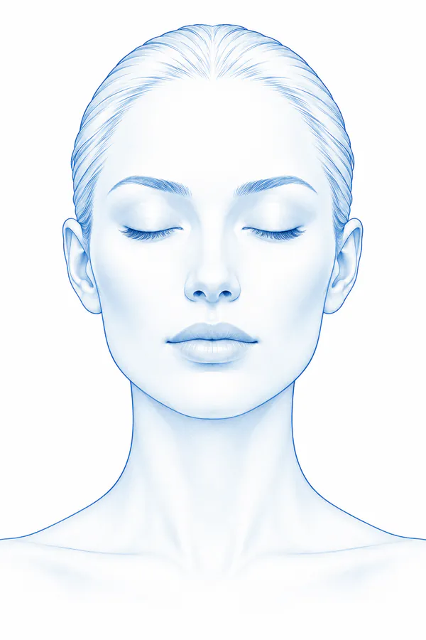 Face outline with selectable EMFACE and EXION treatment areas, Square Mile Clinic, City of London